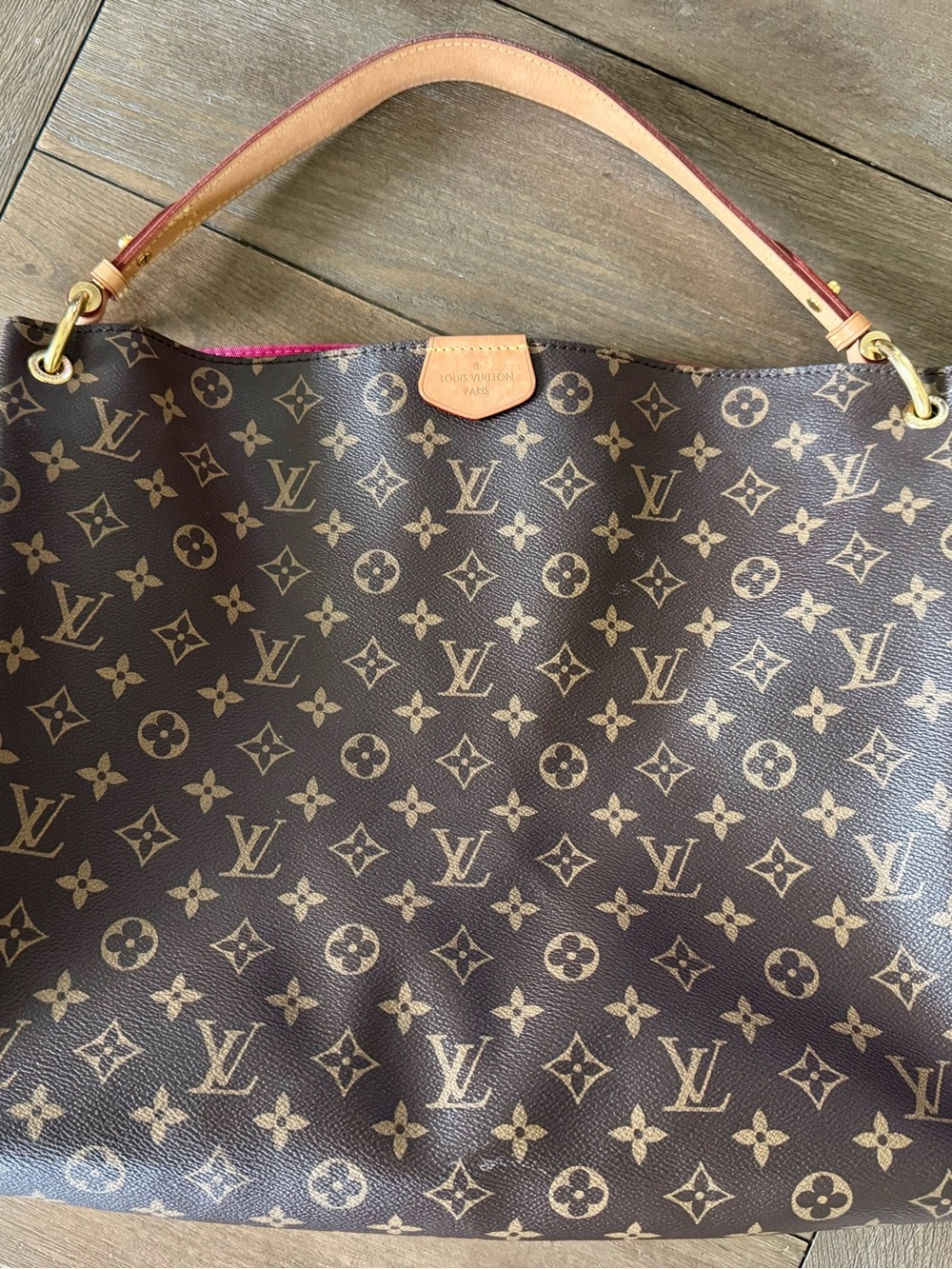 Louis Vuitton Monogram Canvas Tote in Brown with Pink Trim